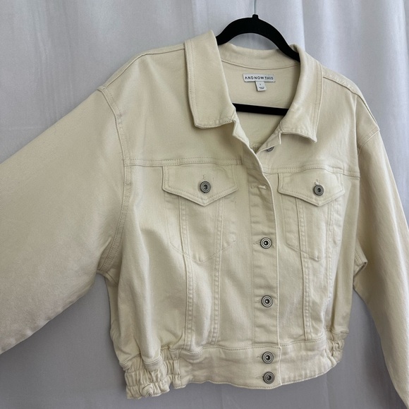 And Now This Cropped White Denim Jacket Womens Size Large - Picture 3 of 8